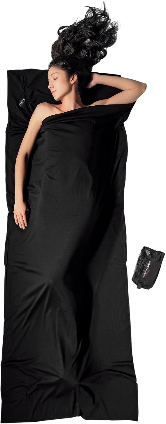 COCOON Merino Wool TravelSheet Sleeping Bag Liner - Black | Temperature-regulating merino wool, Soft breathable comfort, Compact sleep sack for cold-weather camping and travel