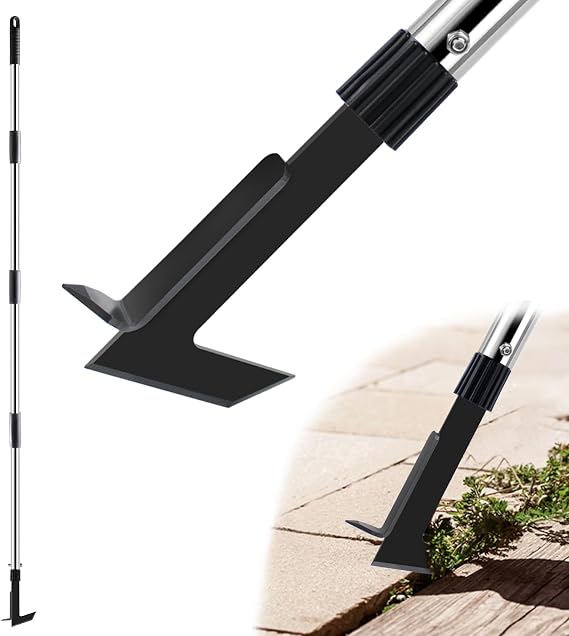 Crack Weeder with Long Handle, 60" Manual Crevice Weeding Tool | Heavy Duty Steel Weed Crack Remover Tool, L-Shaped Weeder Puller for Sidewalk, Driveway, Paver, Patio, Yard, Garden