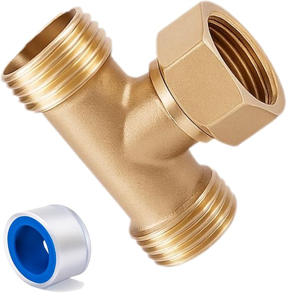 1/2 Tee 3-Way Shower Diverter Valve, 1/2 Male x Female x Male Tee Fitting, Solid Brass 1/2 Inch T Connector for PEX Plumbing, Shower Arm, Angle Valve, Bidet Sprayer with PTFE Tape