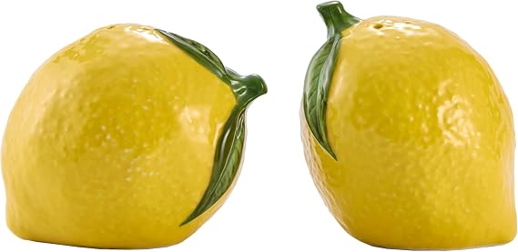 Bico Lemon Shape Cute Handpainted Stoneware Salt & Pepper Shaker Set, Dishwasher Safe, Decorative