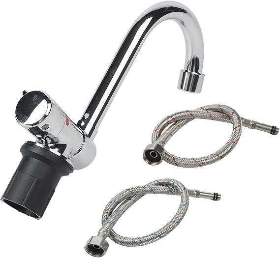 Folding RV Faucet Hot and Cold 360 Degree Rotatable All Copper Chrome Plated Space Saving Design for Caravan Motorhome Camper Yacht Bar Sink Silver