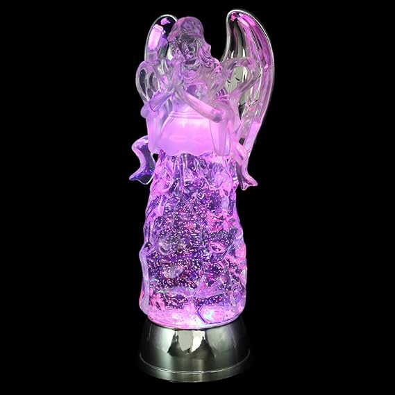 11" Angel Snow Globe Lantern Battery Operated with 6 Hour Timer Color Changing LED Light Praying Angel Swirling Glitter Water Lamp Thanksgiving Christmas Holiday Decor Gift
