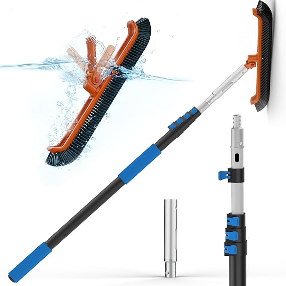 16FT Swimming Pool Pole with Brush, Upgraded Pool Pole Telescopic 16ft Heavy Duty with 19" Pool Brush Head, Adjustable Length 4 to 16 Feet, Universal Pole for Skimmer Net, Brush, Vacuum Head