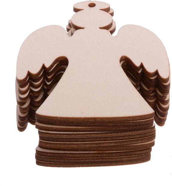 Christmas Wooden Crafts Hanging Ornaments Christmas Tree Decoration Unfinished Wood Cutouts for DIY Blank Slices to Paint (10PCs Angel Style)