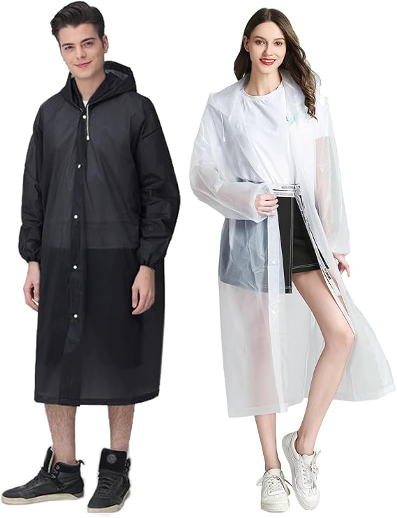 HLKZONE Rain Ponchos for Adults Reusable, 2 Pack Raincoats Emergency Rain Jackets Coats for Men with Hood and Drawstring