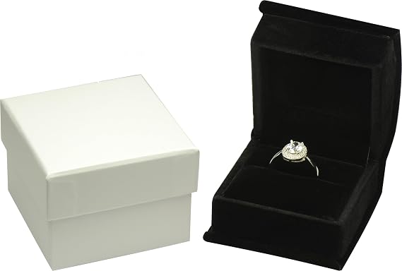 Black Color Luxury Velvet Ring Gift Box for Proposal, Wedding, Engagement, Birthday, Valentine' Day, Mother's Day, Christmas... with an Extra Individual White Packer Box Size 2.15(W)*2.15(D)*1.65(H)( Not a Bigger Ring Box, Suggested for Small Lady Rings)