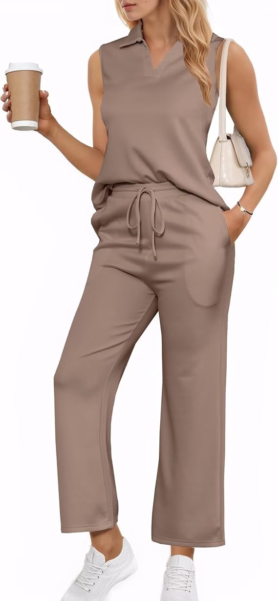 Adogirl 2 Piece Casual Pants Sets for Women Summer Two Piece Outfits Sleeveless Vacation Tank Tops Wide Leg Capri Pants
