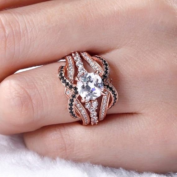 ChenFeng Vintage Halo Piece Wedding Ring,Ms Round Brilliant Cut Cubic Zirconia, Rose Tone Plated 925Silver (6)
