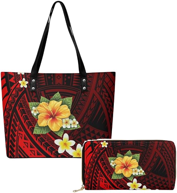Polynesian Custom Handbag Custom Wallet Pattern 2-Piece Set Large Capacity Elegant Shoulder Bag Travel Storage Bag