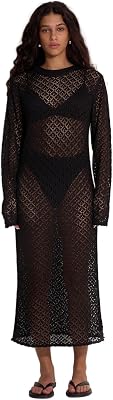 Gottex Womens Beach Life Isabel Cover-Up Dress One-Size Fits Most, Shell-Like Crochet Pattern, High Neck, Long Sleeves