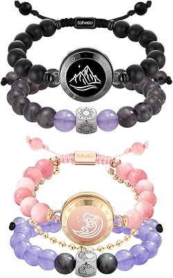 Bracelet Stacking Set: Smart Touch Bracelet with Stylish Non-Smart Beads, Long Distance Touch Bracelets for Couples, Nature Stone Bead Bracelets with Adjustable Rope, Modern Jewelry Gift for Women Men