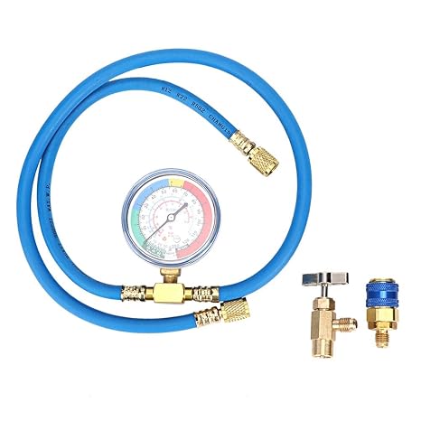KIMISS R134A Refrigerant Recharge Kit R134A Recharge Measuring Hose Can Tap Gauge Refrigerant Charging Pipe AC Recharge Kit Universal