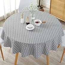 Hinmay Table Cloth, Round Stripe Table Cover Nordic Twill Floral Tablecloth Washable Dining Decorative for Holiday Home Christmas Party Picnic (Gray)