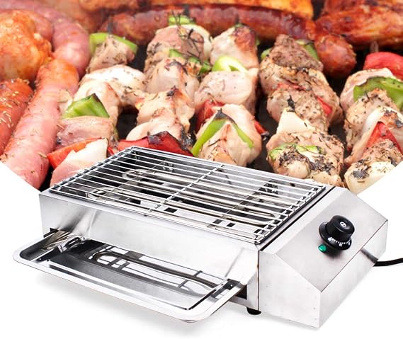 Barbecue Electric Grill, Indoor/Outdoor Smokeless Grill 1800W 110V Grill Commercial and Family Use Griddle Korean BBQ Grill, Stainless Steel 50-300C Temp.range