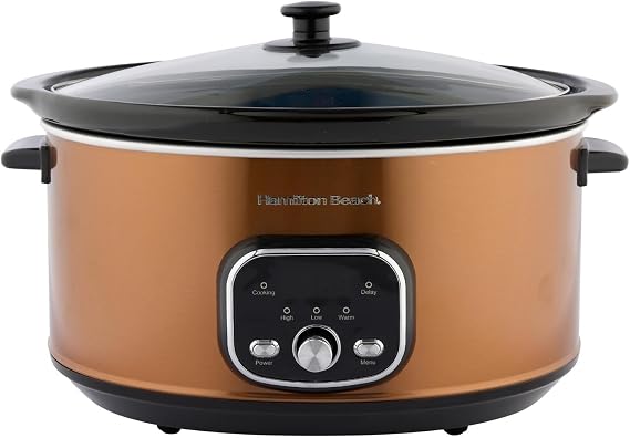 Hamilton Beach Slow Cooker, Digital, 6.5 Litres, 320W, Family-Sized, Makes 8+ Portions, 3 Heat Settings, Removable, Dishwasher Safe Ceramic Bowl, Copper - HBCDF650BRZ