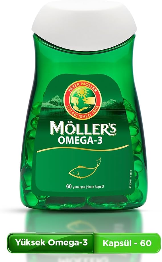 Möller's Omega 3 Kapsül 60 Adet; IFOS Onaylı, EPA 640 mg, DHA 480 mg, saf balık yağı. Günlük omega-3 takviyesi, trigliserid form