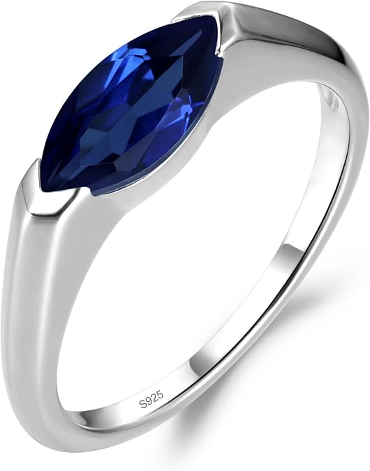 LUO Simple 925 Sterling Silver East West Engagement Ring for Women