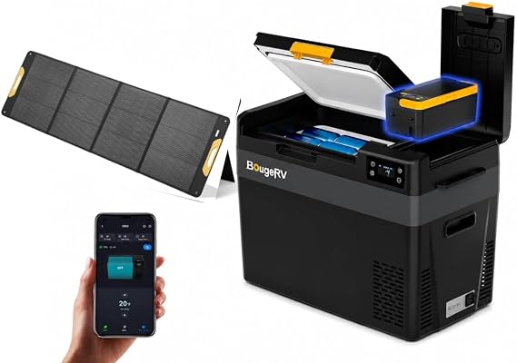 BougeRV Bundle-3 items: CRX3 30 Quart Portable Fridge, 240Wh Battery and 200W Portable Solar Panel