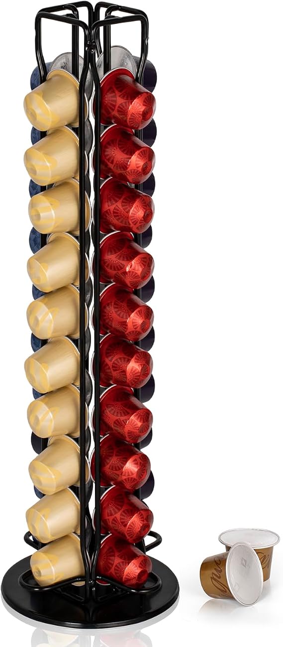 RECAPS Coffee Capsules Holder Compatible with Nespresso, Coffee Pod Holder for Original 40 Coffee Capsules, Rotating Design, Coffee Storage Rack for 40 Pcs Pods Coffee Holder Stand