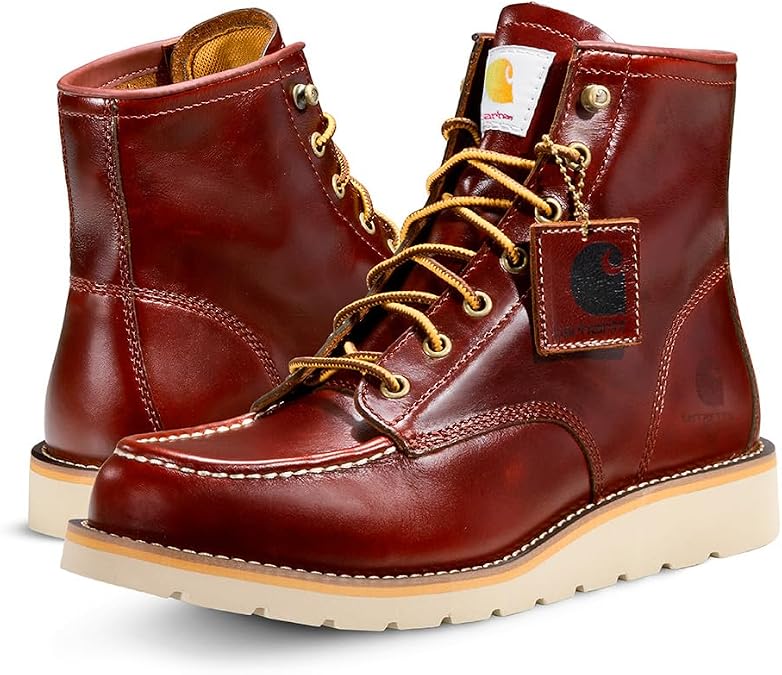 Carhartt Mens 6 Inch Moc Toe Wedge Work Boots Soft Toe | Premium nubuck leather upper offers lasting durability for everyday work