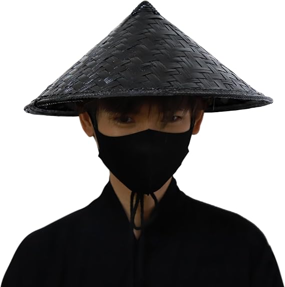 Black Handmade Samurai Bamboo Hat Cosplay Hat (14.2" x 6.5")