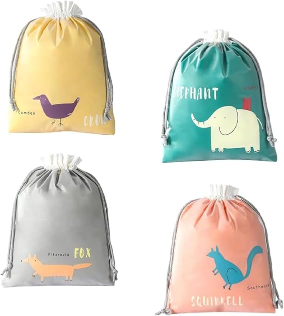 Vinyl Drawstring Bag, Set of 4, Storage Bag, Waterproof, Dustproof, Lightweight, Travel Goods, Spa Bag, Outdoor Exercise, Small Storage, Shoe Bag, Wet Clothes, Swimwear, 14.2 x 17.7 inches 36 x 45 cm