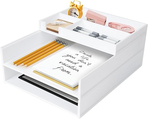Dadabig A4 Desk Organiser 3-Tier Stackable A4 Document Tray Letter Tray Organiser A4 Paper Tray for Office School Office (White)