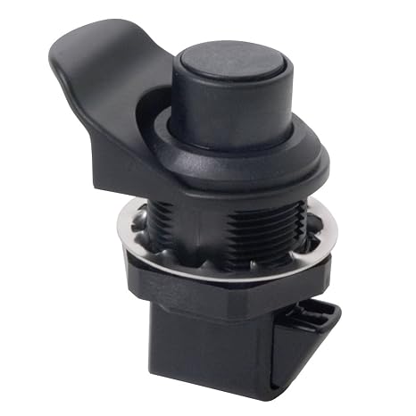 Southco 93-304 Series Plastic Push To Close Latch, Pull Tab in Line with Latching Pawl, Non Locking, 0.00"-0.41" Panel Thickness, 0.88"-0.91" Grip Range, Black