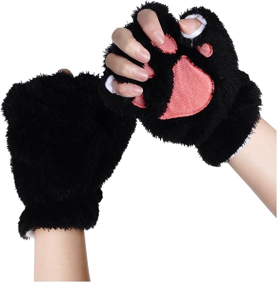 Cat Paws Gloves Soft Faux Fur Paw Fingerless Gloves Halloween Cosplay Winter Costume Accessories