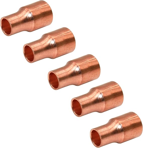 1/2 x 3/4 Inch Copper Reducer Coupling, Copper Pipe Fittings for HVAC Units, Refrigeration or Hydraulic Applications, Etc,Pack of 5