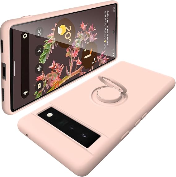 Google Pixel 6 Case, Shockproof, Stand Feature, Ring Pixel 6 Ring, Smartphone Case, Matte Liquid Silicone, Soft 360 Rotating Car Holder Pink