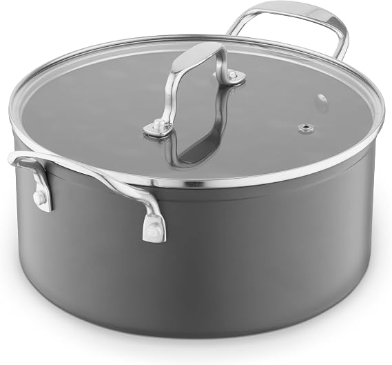 Sur La Table Hard Anodised 24cm Casserole, 10x Stronger Superior Ceramic Non-Stick Coating, Tempered Glass Lid, Induction Compatible, Grey, SLT800374