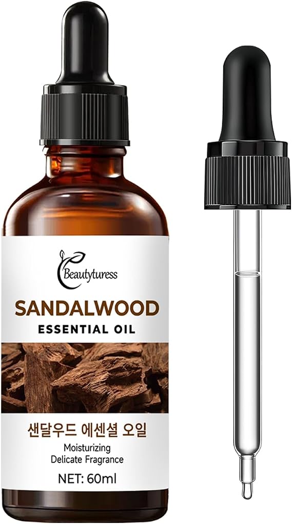 Sandalwood Essential Oil Natural Premium Grade Aromatherapy Oil, Skin Care Undiluted Therapeutic Oil with Dropper, 60ml Amber Glass Bottle