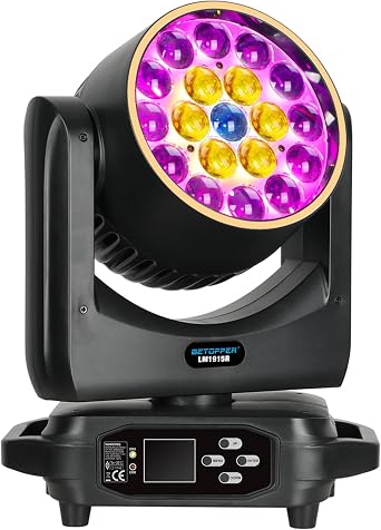 BETOPPER Moving Head Light,19x15W RGBW with Light Strip Effect Moving Head Stage Spotlight,Lightweight Disco DJLight for Party Wedding Club Bars Show(1)