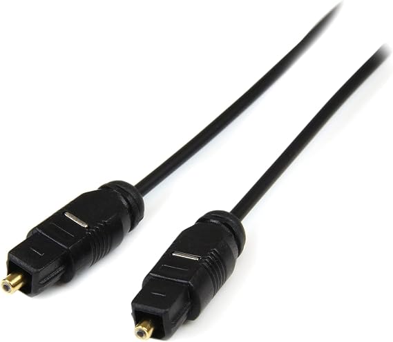 StarTech 3ft Ultra-Thin Digital Optical Audio Cable, Black (THINTOS3) | Toslink Digital Optical SPDIF, Male to Male