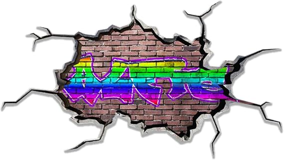 Personalized 3D Graffiti Name Wall Decal | Custom Art Vinyl Decor Sticker | Removable | Peel and Stick | Cracked Border Room Art Decor (MYS102-Small)