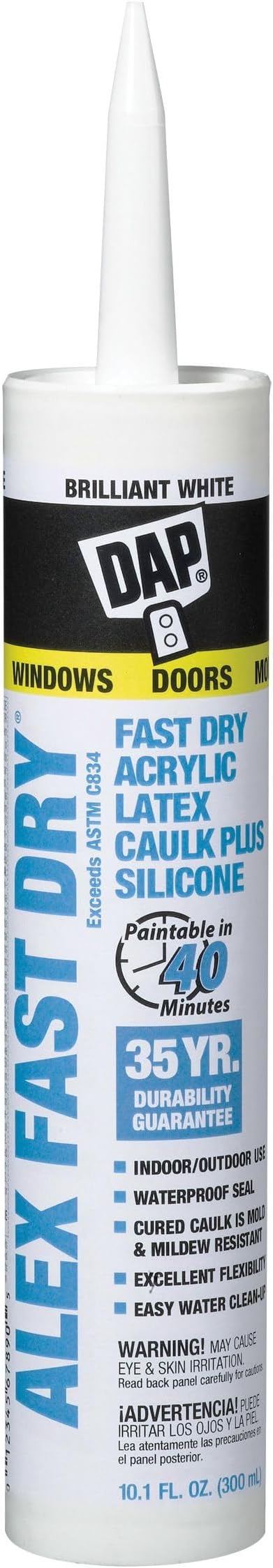Acrylic Latex Caulk, Brilliant Wht, 10.1Oz DAP