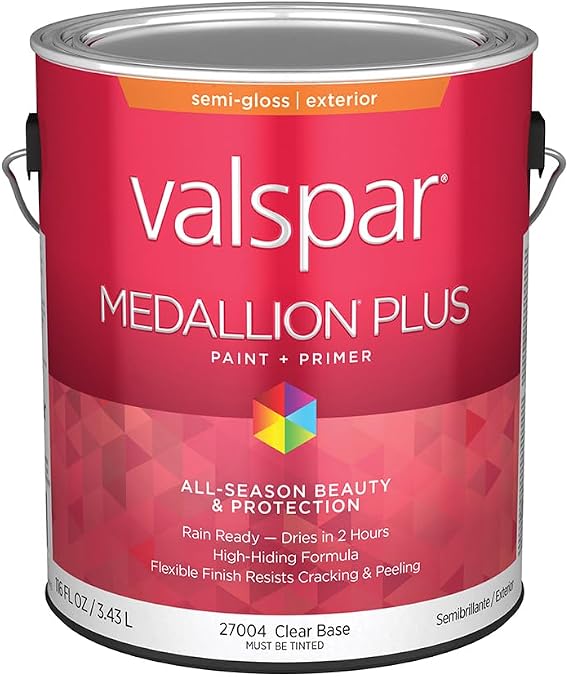 Valspar 27004 Clear Base Medallion Plus Exterior Paint & Primer, Semi-Gloss, 1 Gallon