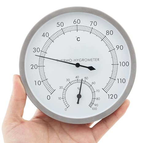 Analog Hygrometer Thermometer for Indoor Weather Dial Gauge Indicator Temperature and Humidity Monitor Hanging Hygrometer for Wall, Table, Garden, Greenhouse or Office Decorative (Silver 5inch)