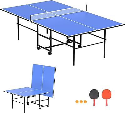 Ping Pong Table for IndoorOutdoor, 8X4FT Foldable Table Tennis Table with Net, 2 Table Tennis Paddles and 3 Balls - Easy Assembly - Tournament Quality - Perfect for Family Game Rooms