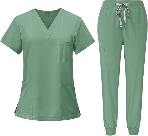 Scrubs for Women Set - Stretch V-Neck Scrub Top & Jogger Pant with Pockets