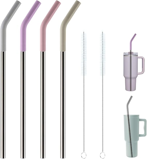 Replacement Straws for 40oz Tumblers, Stainless Steel Metal Straws, 4 Pack