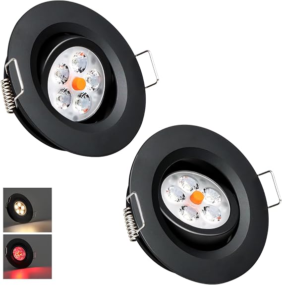 acegoo Swivel RV Light Recessed Puck Light 12V LED RV Interior, 36 Beam Angle Vertical 70 Adjustment,Full Aluminum Downlights, 3 Inbuilt Dimmer Switch & Red Nightlight (Black/3000K 2Pcs)