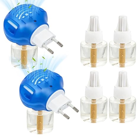 6PCS Mosquito Repellent Plug in, Lasting Mosquito Plug, Plug-in Insect Killer for up to 60 Nights per Refill, Includes 2 Diffuser and 4 Refill for Home&Travel Rapid Kills Mosquito, Midges on Contact
