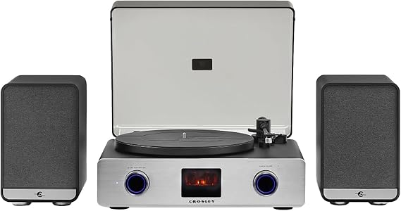 Crosley C92A-BK Record Player with Speakers, Black | 2-Speed Turntable, Vacuum Tube Powered Preamp, Digital Amp, ATN3600L Audio-Technica Cartridge, 1/2" Mount, Bluetooth In