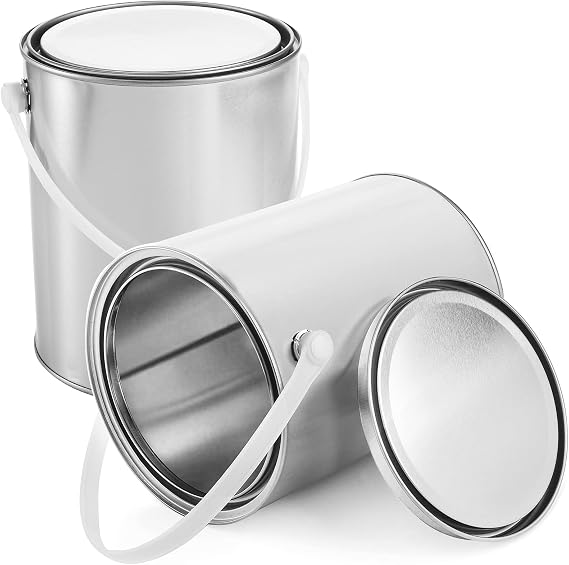 WUWEOT 2 Pack Empty Metal Paint Bucket, 1 Gallon Unlined Paint Pails with Lid and Carry Handle
