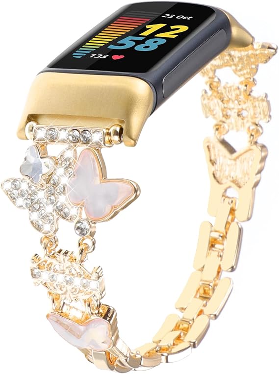 Fitbit Charge 6/Fitbit Charge 5用メタルバンド 女性用 キラキラしたかわいいカートゥーンチャームブレスレットチェーンストラップジュエリー交換用ウォッチバンド Fitbit Charge 5 6 フィットネストラッカー用