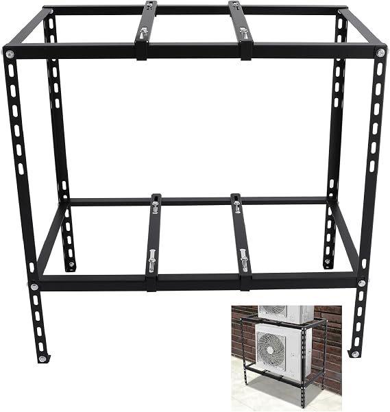 Double Levels Ground Stand for Mini Split Air Conditioners Heat Pump System, Heavy Duty Unit AC Condenser Bracket Base Pad (Black)
