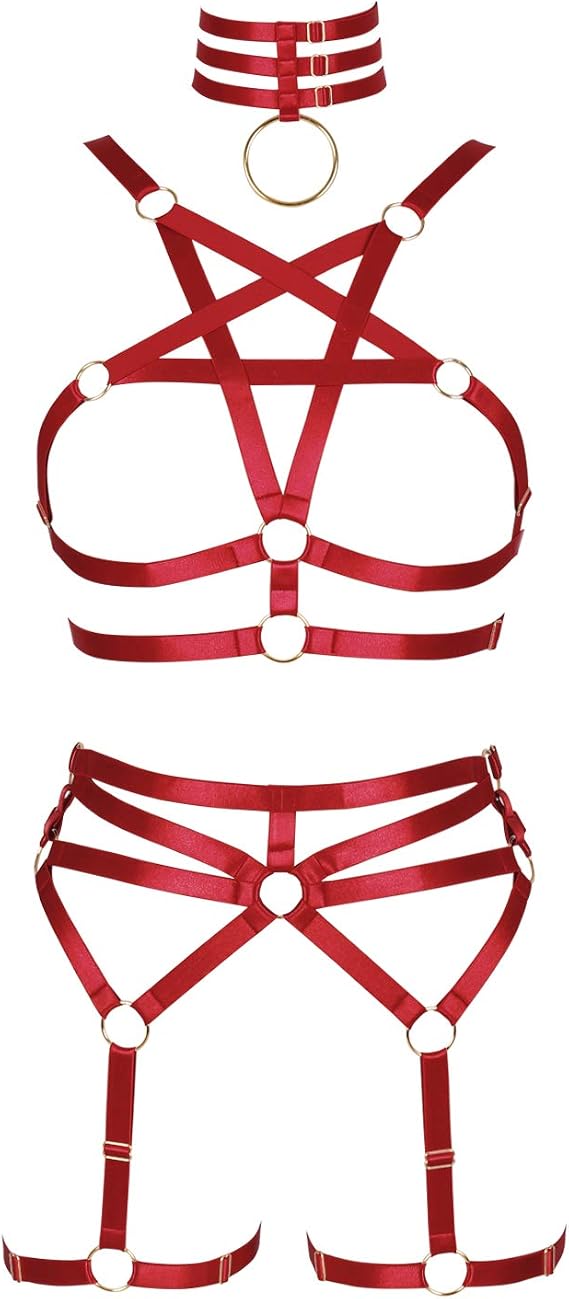 Womens Full Body Harness New Leg Garter Belt Stockings Lingerie Elastic Suspender belt Plus Size Punk Gothic Hot Rave Garters