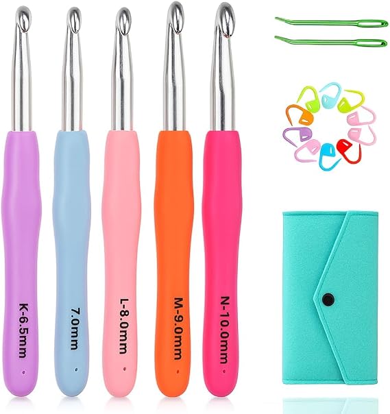 Yarniss Large Ergonomic Crochet Hooks Set 6.5mm 7.0mm 8.0mm 9.0mm 10.0mm